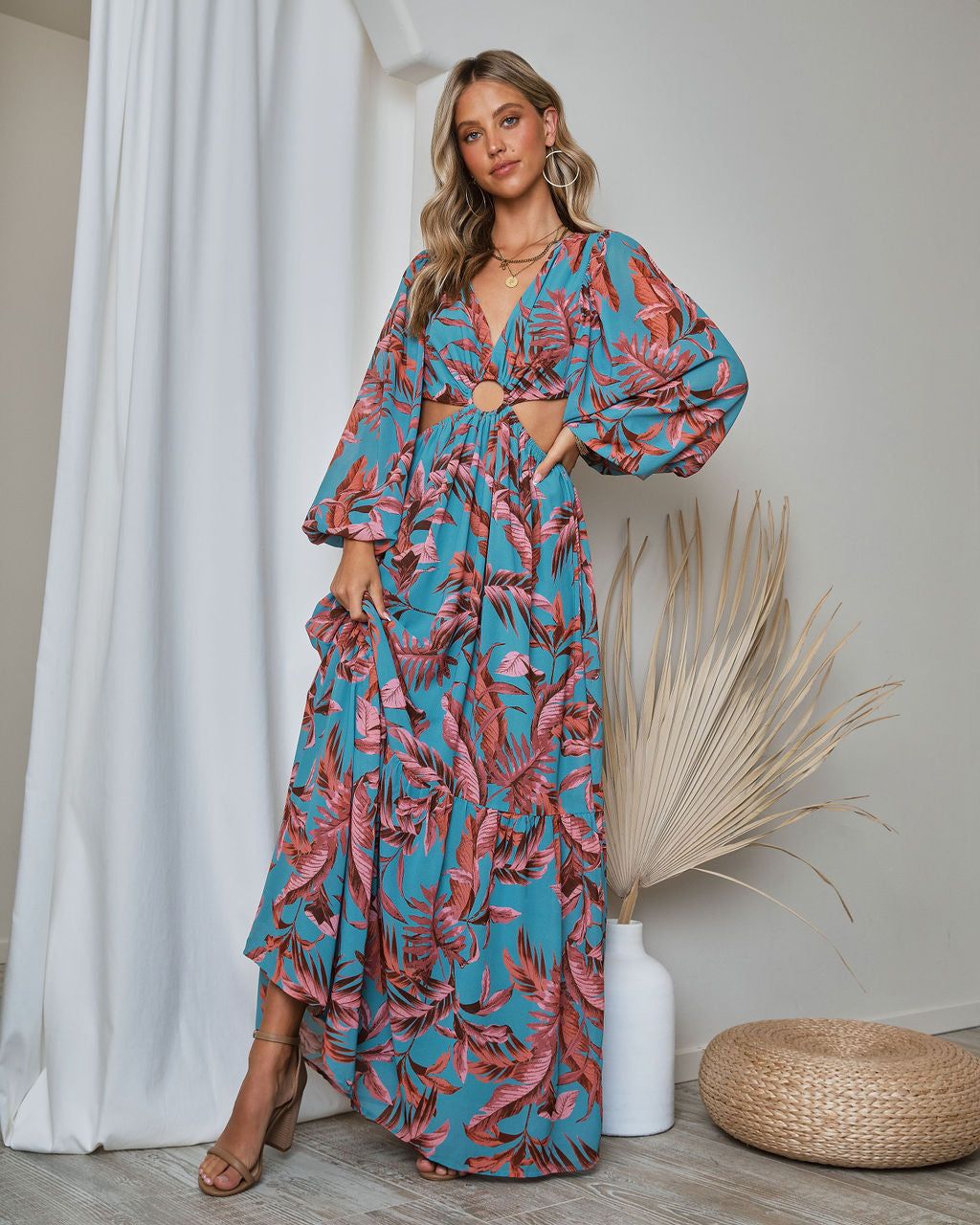 Romance In The Tropics Printed Cutout Maxi Dress sold by Vici product image thumbnail 3