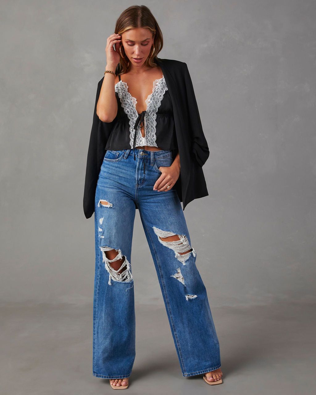 Liddell Satin Sleeveless Tie Front Top - Black sold by Vici product image thumbnail 2