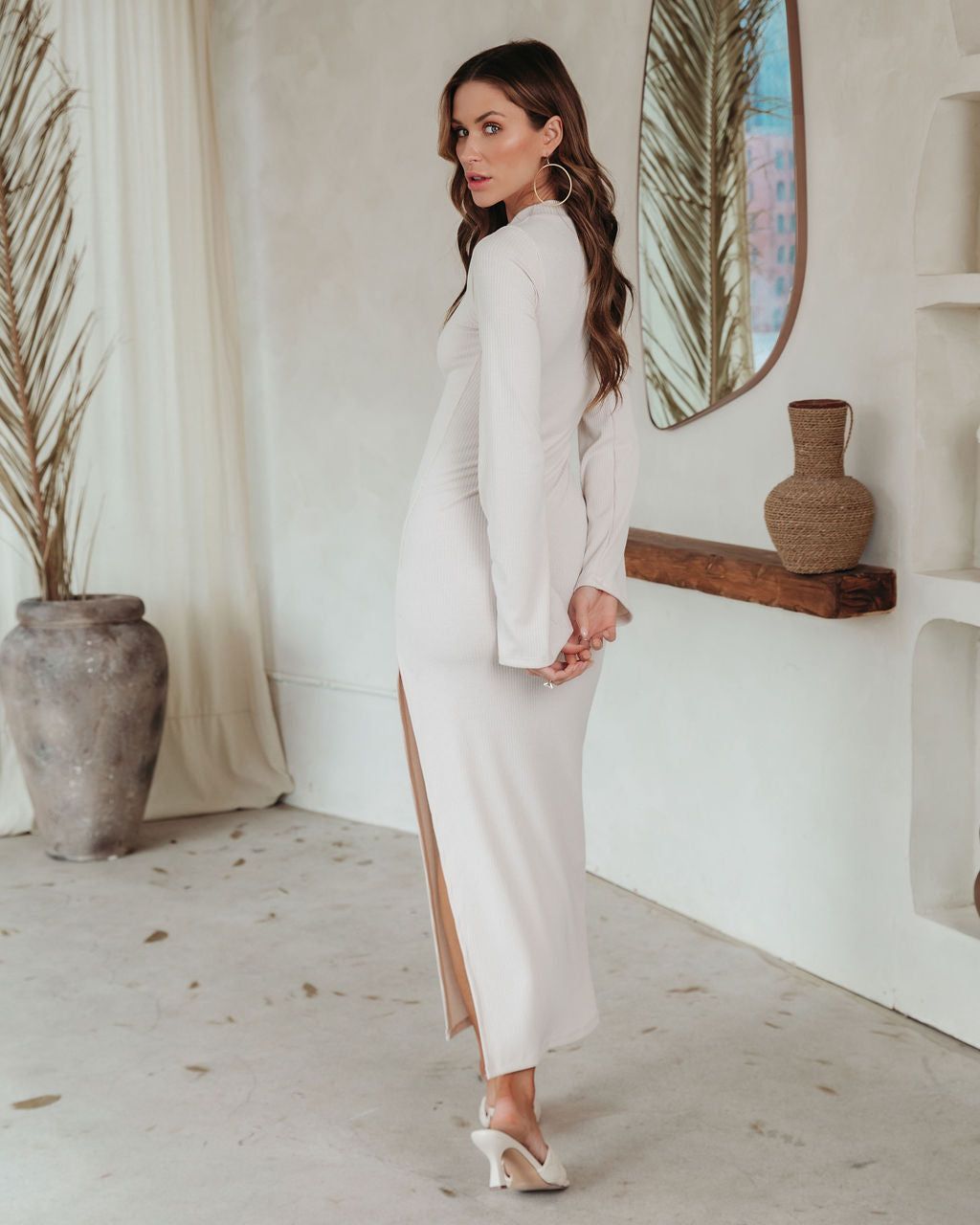 Simpson Ribbed Side Slit Maxi Dress - Oatmeal - FINAL SALE sold by Vici product image thumbnail 4
