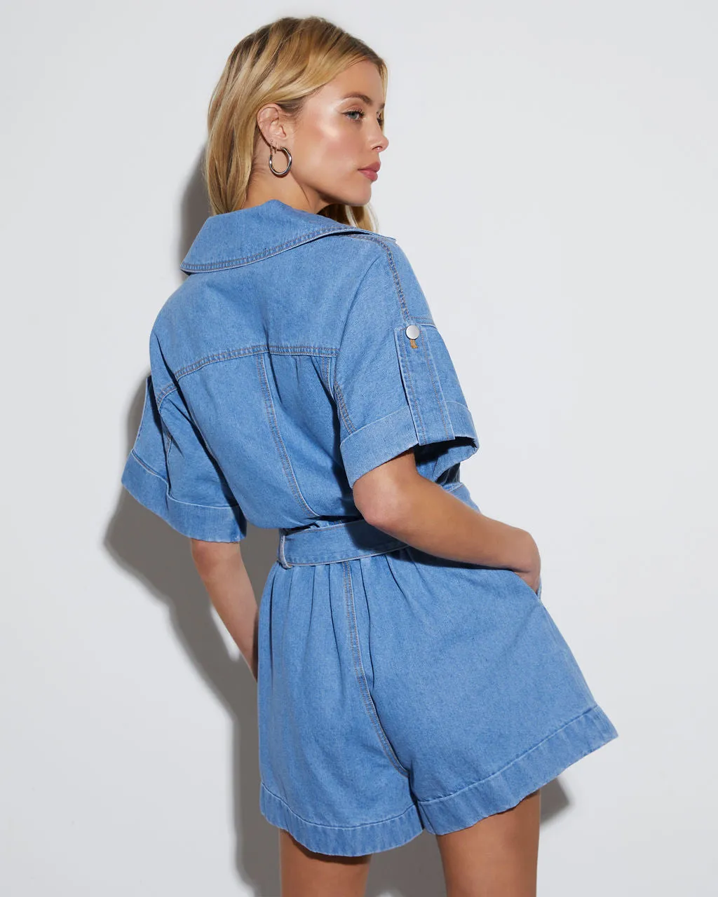 Perkins Collared Fitted Waist Romper sold by Vici product image thumbnail 4