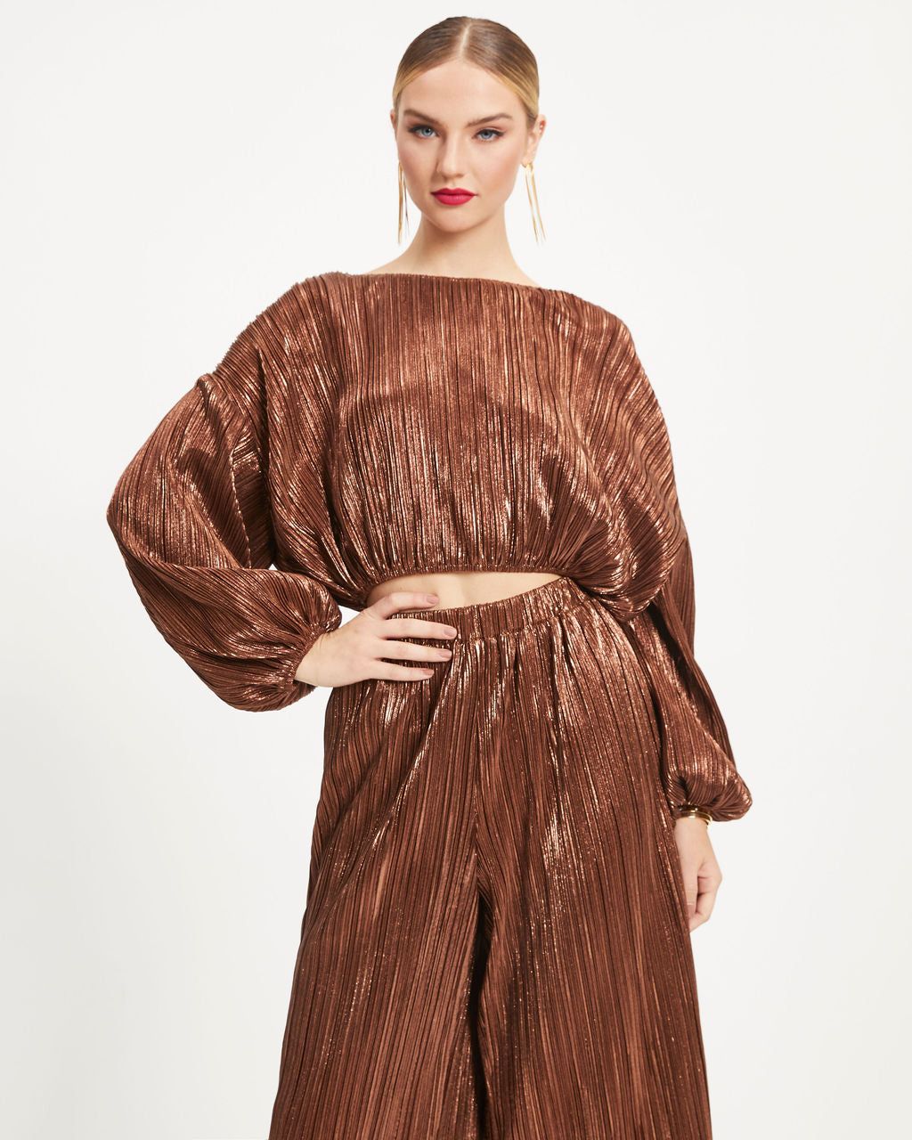 Kiyara Billowed Shimmer Plisse Top sold by Vici product image thumbnail 3