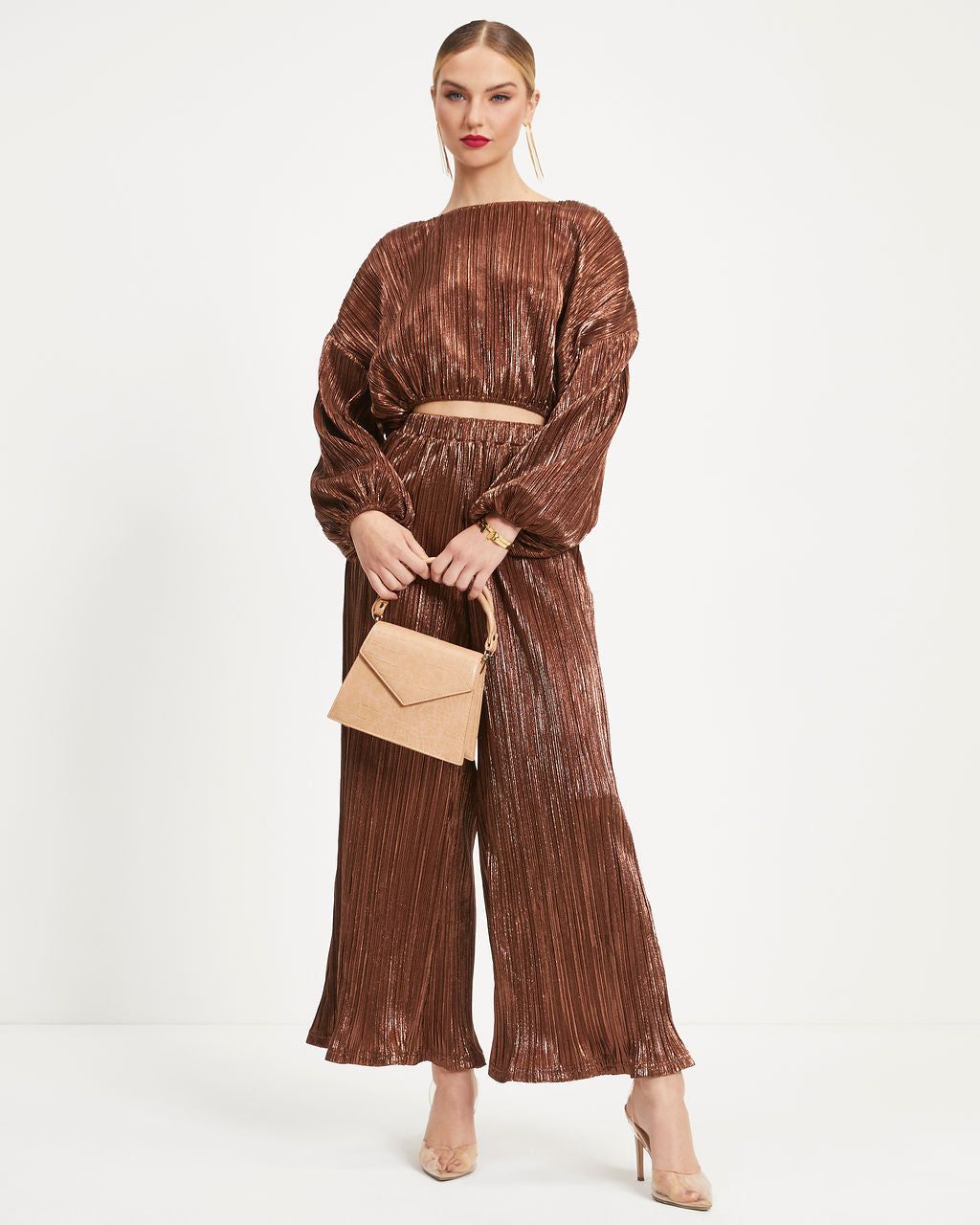 Kiyara Billowed Shimmer Plisse Top sold by Vici product image thumbnail 5