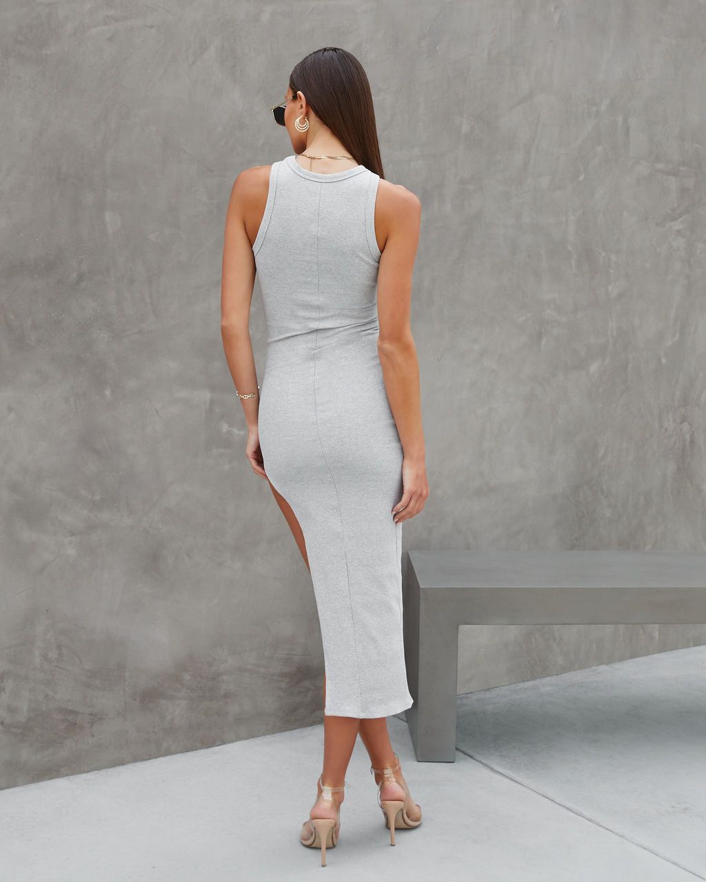 Cause A Sensation Ribbed Side Slit Maxi Dress - Heather Grey - FINAL SALE sold by Vici product image thumbnail 3