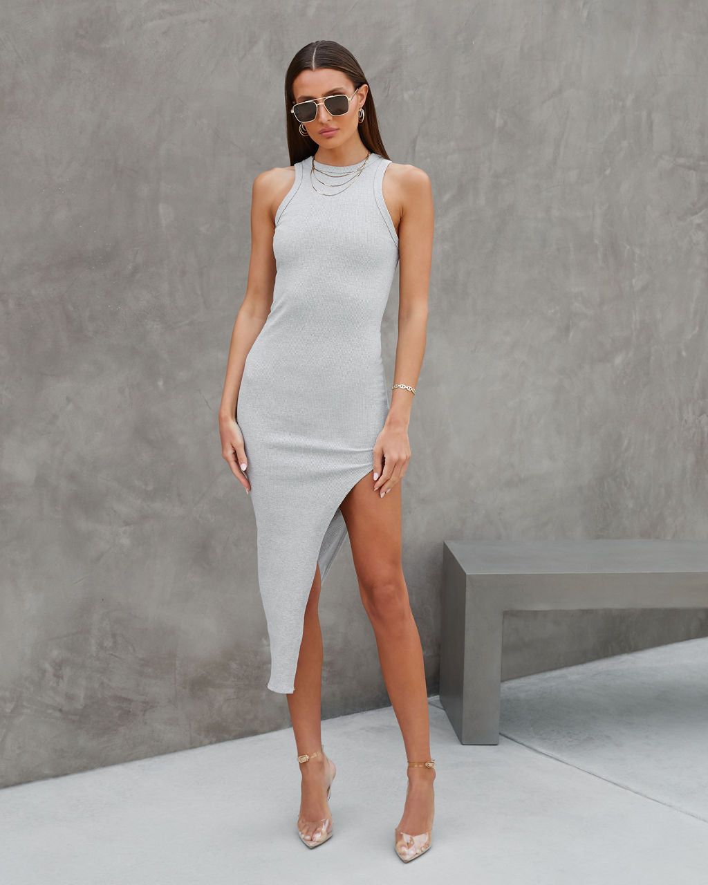 Cause A Sensation Ribbed Side Slit Maxi Dress - Heather Grey - FINAL SALE sold by Vici product image thumbnail 7