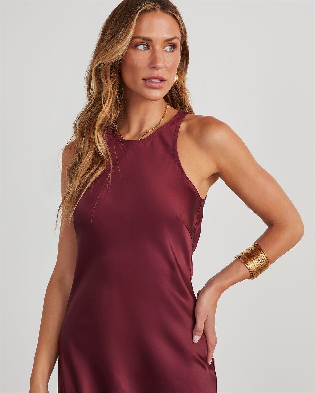 All The Allure Satin Slip Midi Dress - Wine sold by Vici product image thumbnail 5