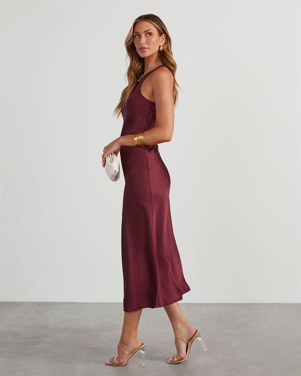 All The Allure Satin Slip Midi Dress - Wine sold by Vici product image thumbnail 3