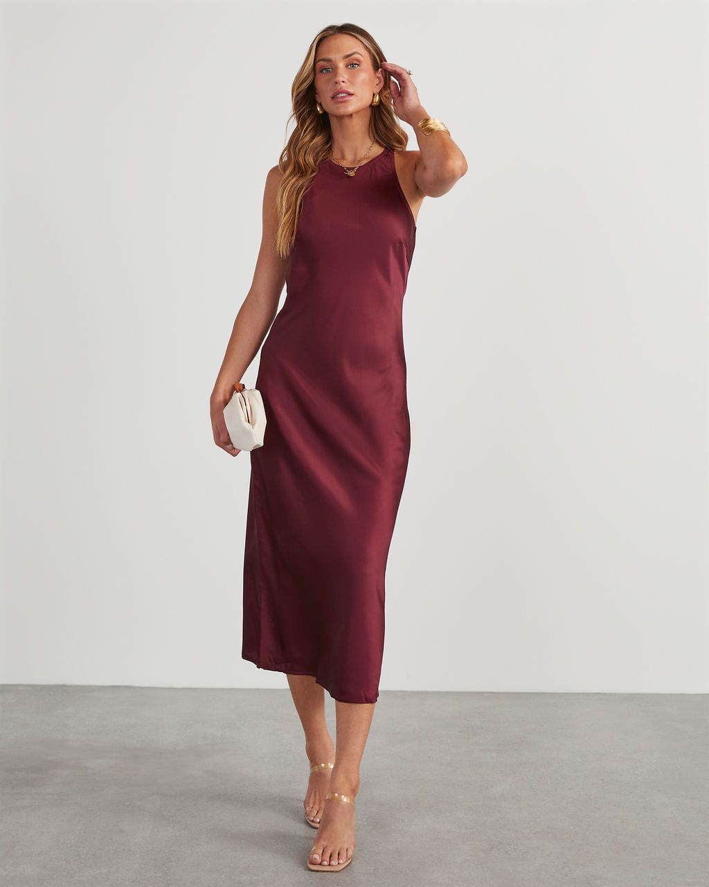 All The Allure Satin Slip Midi Dress - Wine sold by Vici product image thumbnail 6