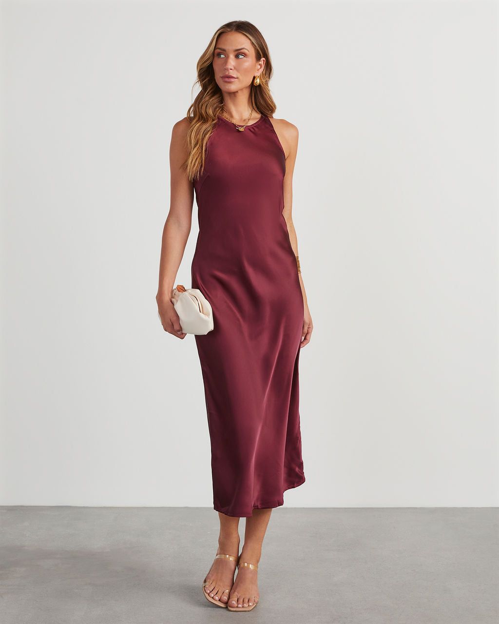 All The Allure Satin Slip Midi Dress - Wine sold by Vici product image thumbnail 2