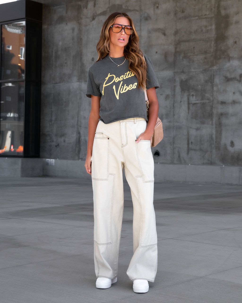 Positive Vibes Cotton Cropped Tee - FINAL SALE sold by Vici