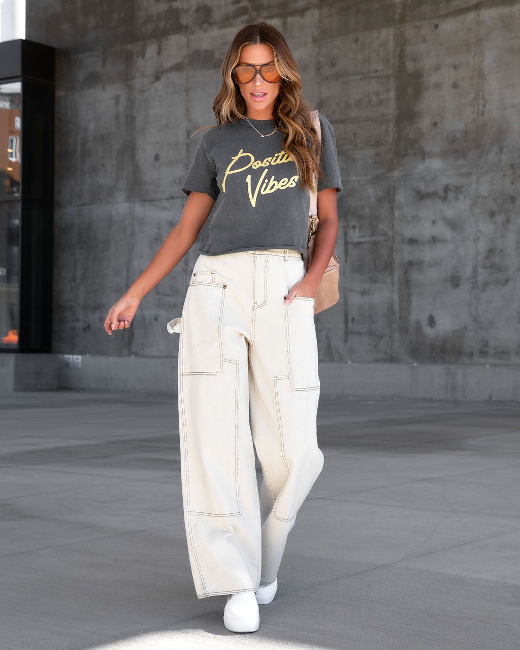 Positive Vibes Cotton Cropped Tee - FINAL SALE sold by Vici product image thumbnail 3