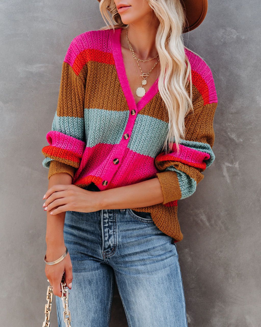 Happier Than Ever Striped Button Down Sweater - FINAL SALE sold by Vici product image thumbnail 3