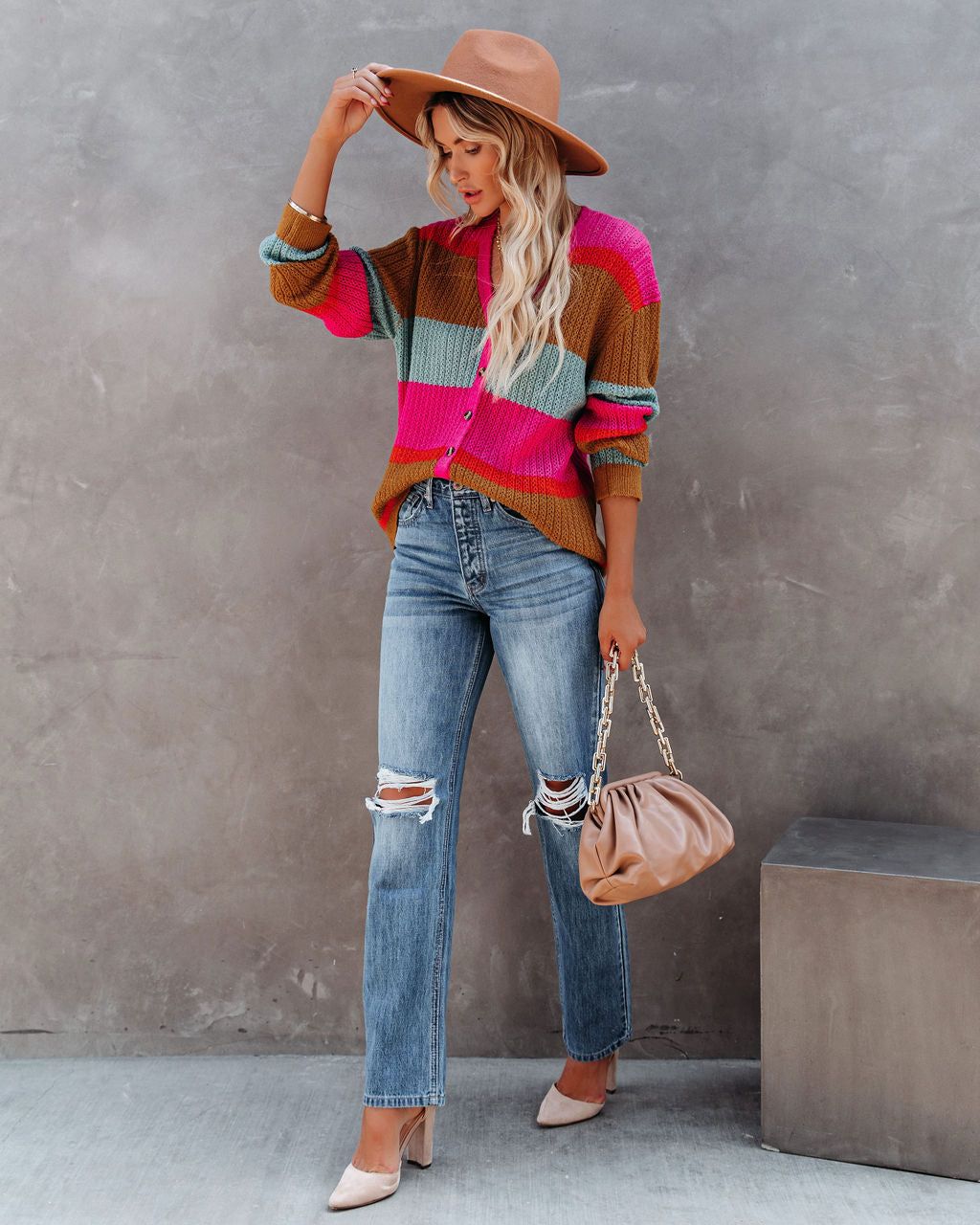 Happier Than Ever Striped Button Down Sweater - FINAL SALE sold by Vici product image thumbnail 5