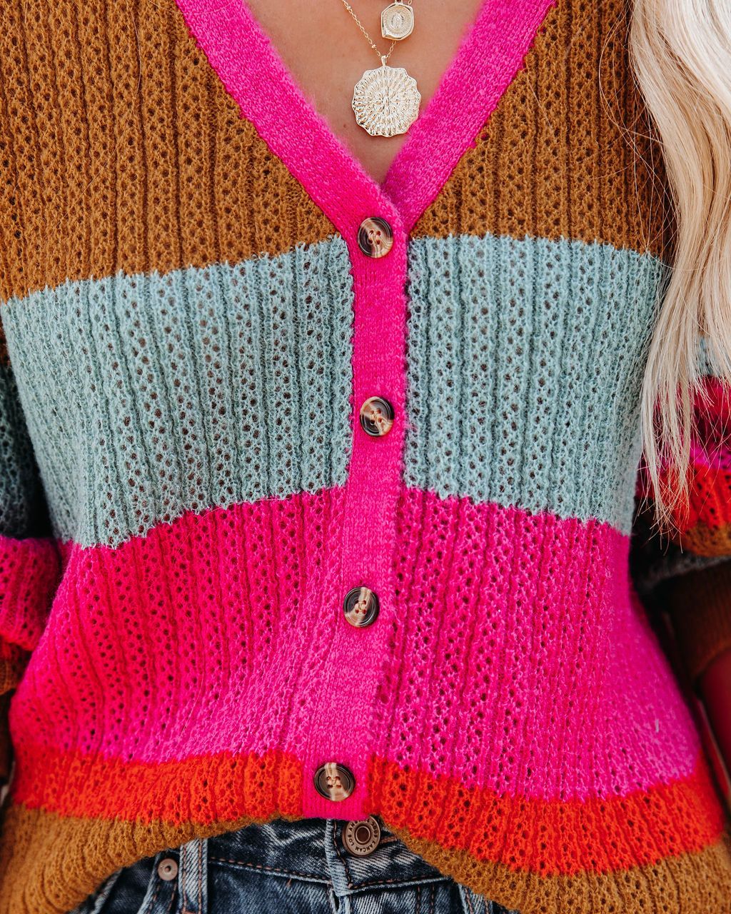 Happier Than Ever Striped Button Down Sweater - FINAL SALE sold by Vici product image thumbnail 4