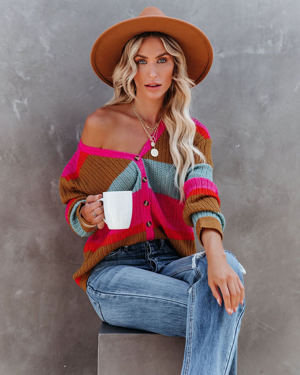 Happier Than Ever Striped Button Down Sweater - FINAL SALE sold by Vici product image thumbnail 7