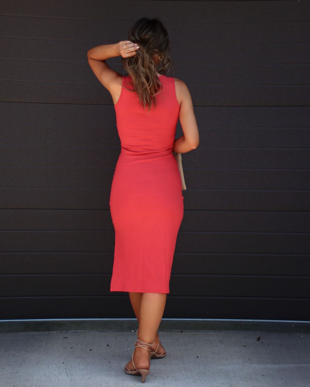 Hillary Ribbed Cotton Blend Midi Dress - Brick - FINAL SALE sold by Vici product image thumbnail 2