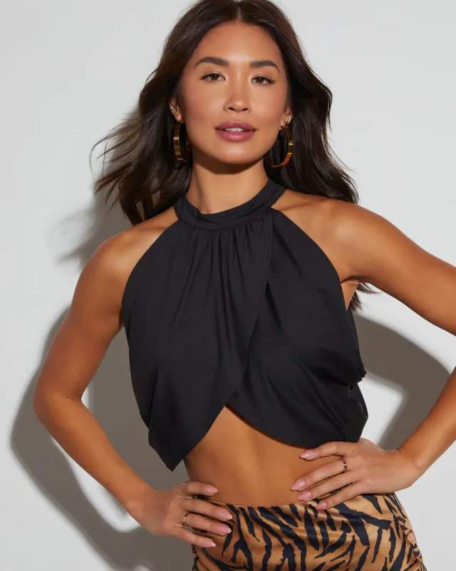 Pluma Halter Wrap Crop Top sold by Vici