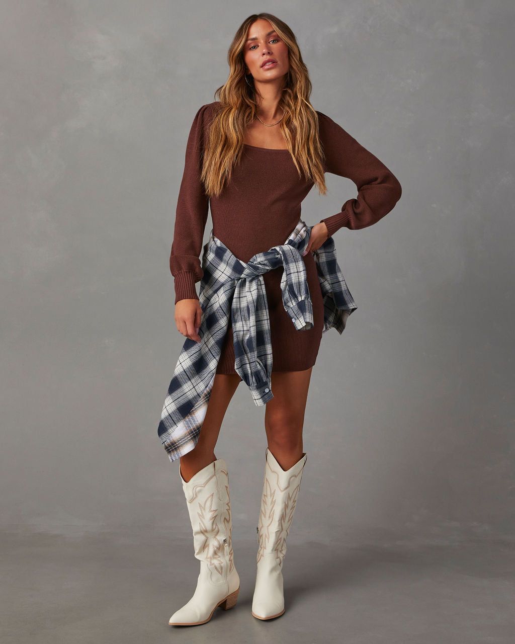 Feels Like Fall Mini Sweater Dress - Brown sold by Vici product image thumbnail 6