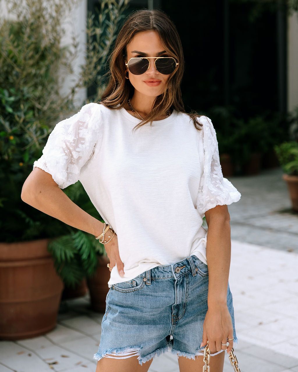 Marisela Cotton Blend Floral Organza Puff Sleeve Top - White - FINAL SALE sold by Vici product image thumbnail 6