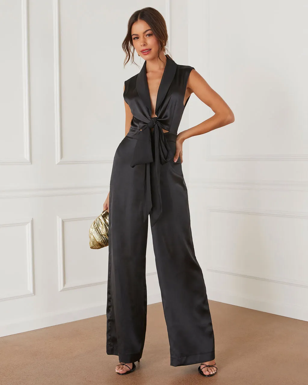Turner Satin Sleeveless Jumpsuit sold by Vici