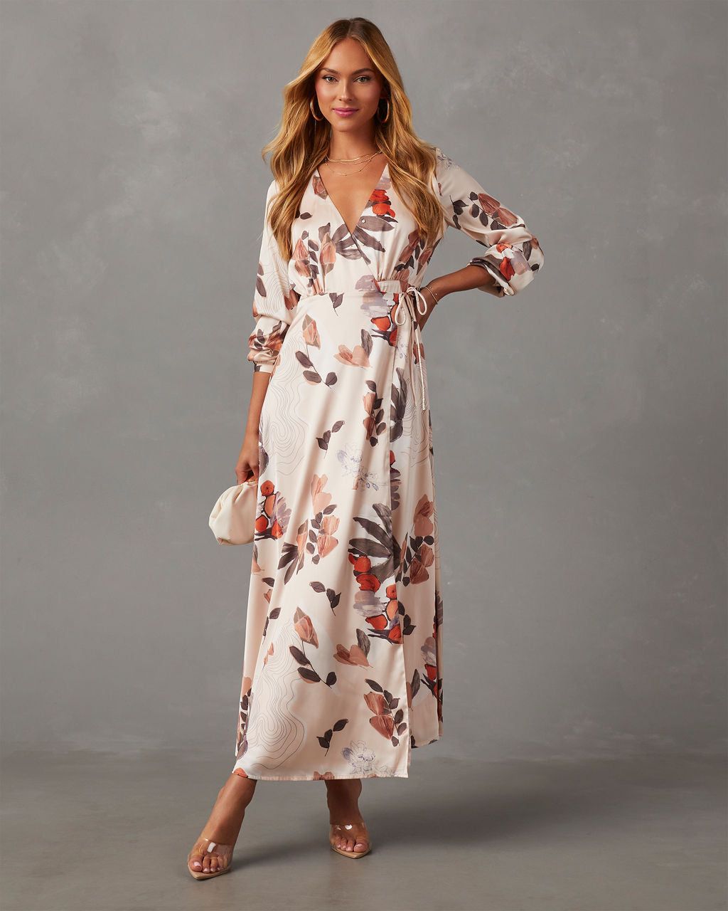 Magdela Printed Long Sleeve Maxi Dress sold by Vici