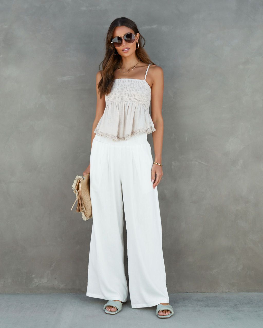 Haley Cotton Smocked Frayed Hem Babydoll Top - Beige - FINAL SALE sold by Vici product image thumbnail 6