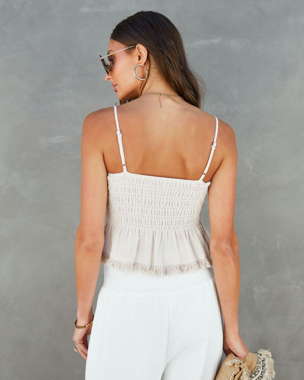 Haley Cotton Smocked Frayed Hem Babydoll Top - Beige - FINAL SALE sold by Vici product image thumbnail 3