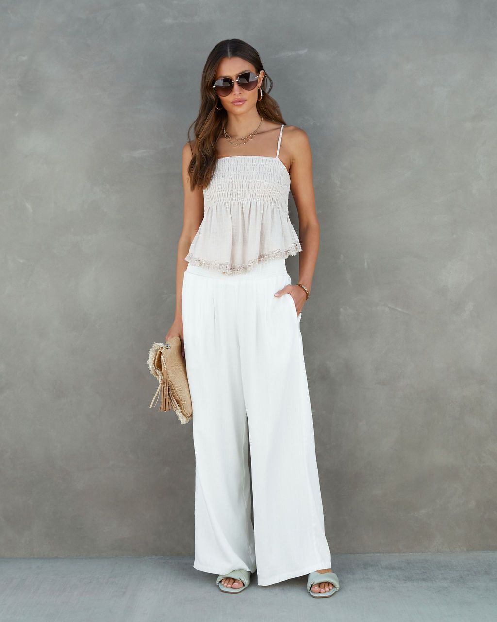 Haley Cotton Smocked Frayed Hem Babydoll Top - Beige - FINAL SALE sold by Vici product image thumbnail 5