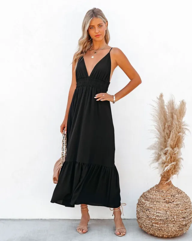 Kept Close Smocked Maxi Dress - Black - FINAL SALE sold by Vici