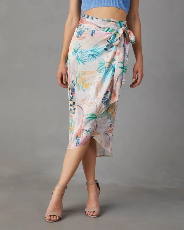 Sahara Springs Satin Wrap Midi Skirt sold by Vici