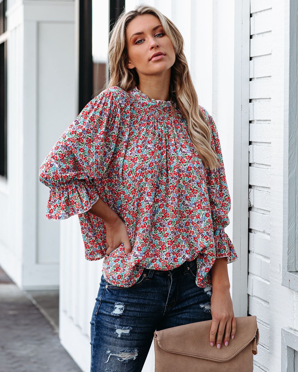 Passionfruit Smocked Floral Top - FINAL SALE sold by Vici