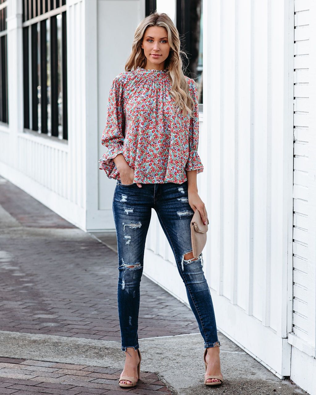 Passionfruit Smocked Floral Top - FINAL SALE sold by Vici product image thumbnail 4