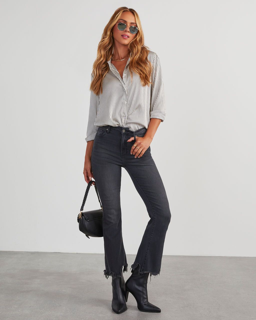 Morton Cropped Frayed Hem Jeans - Black sold by Vici