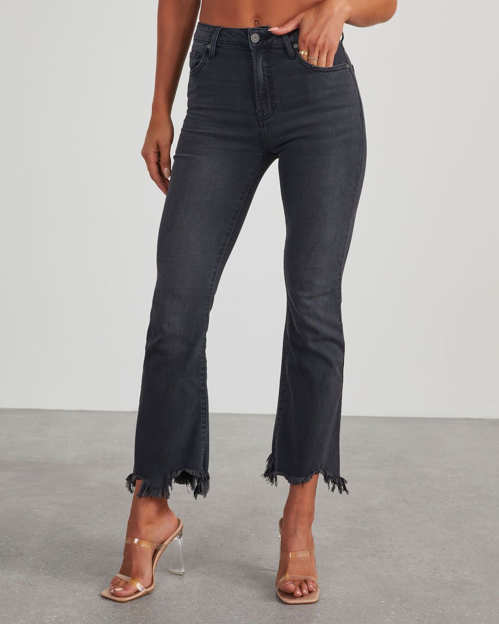 Morton Cropped Frayed Hem Jeans - Black sold by Vici product image thumbnail 2