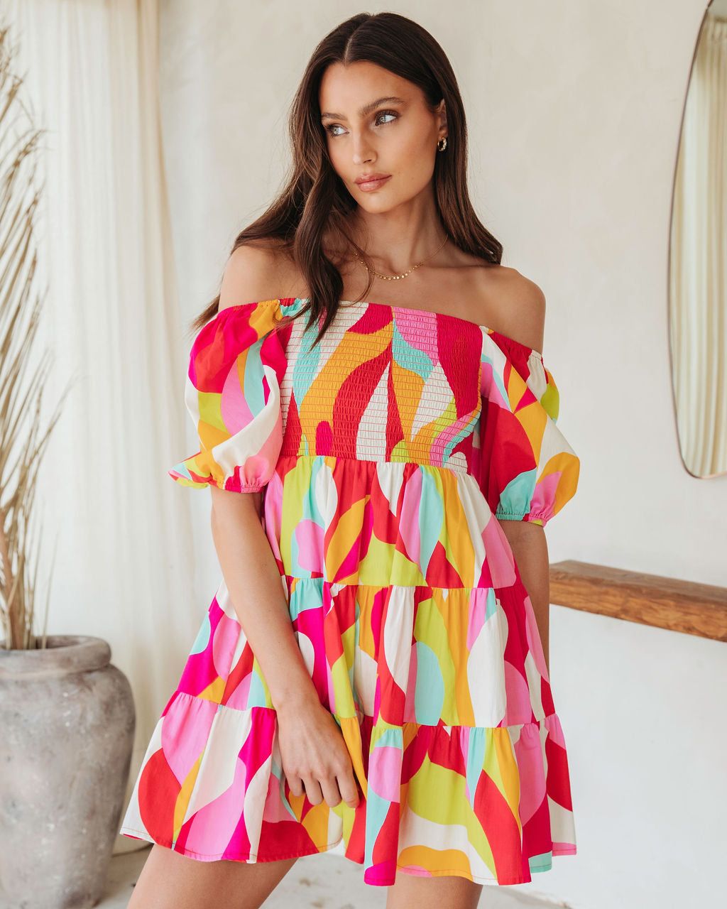 Think Bold Printed Smocked Cotton Babydoll Dress - FINAL SALE sold by Vici product image thumbnail 7