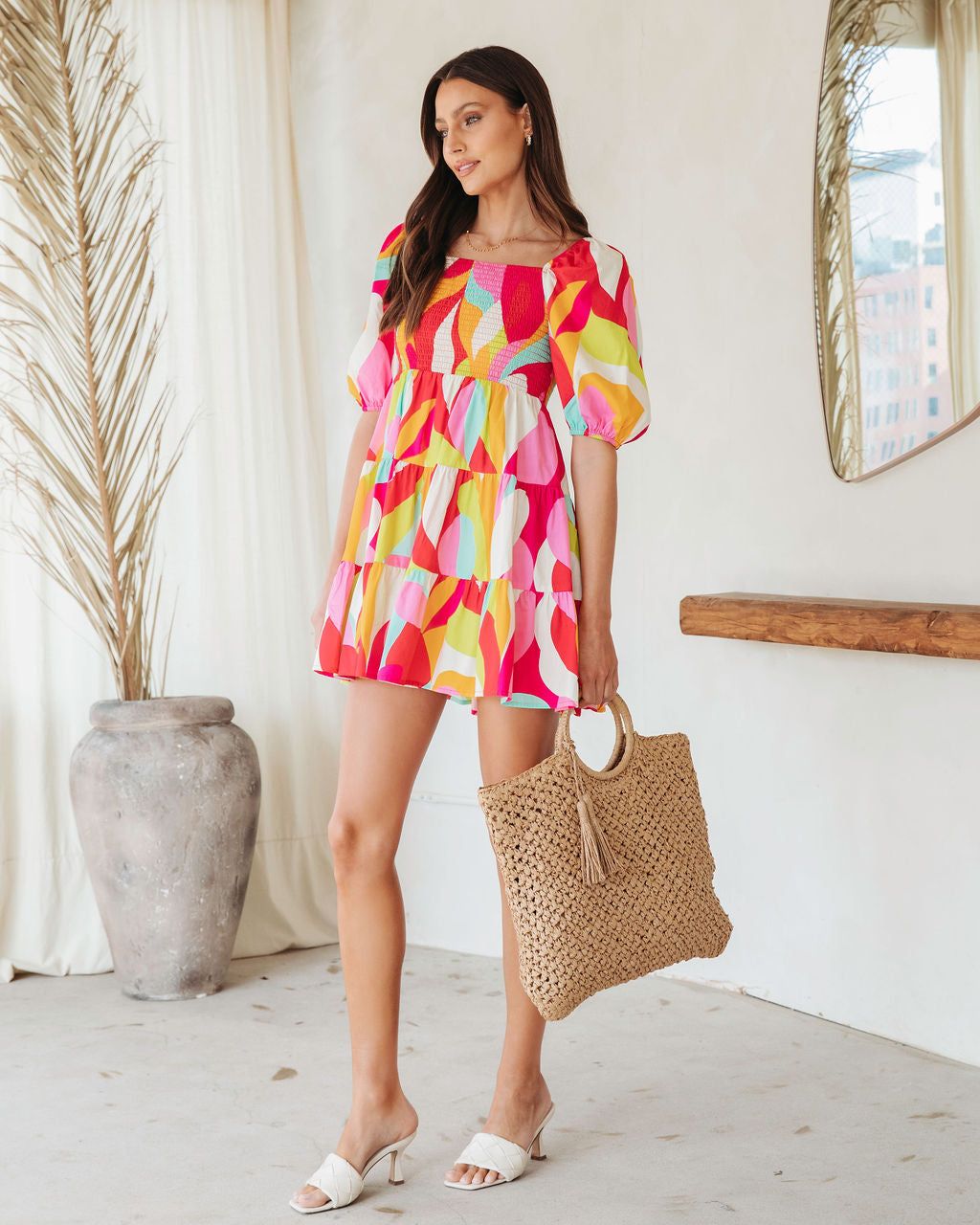 Think Bold Printed Smocked Cotton Babydoll Dress - FINAL SALE sold by Vici product image thumbnail 5