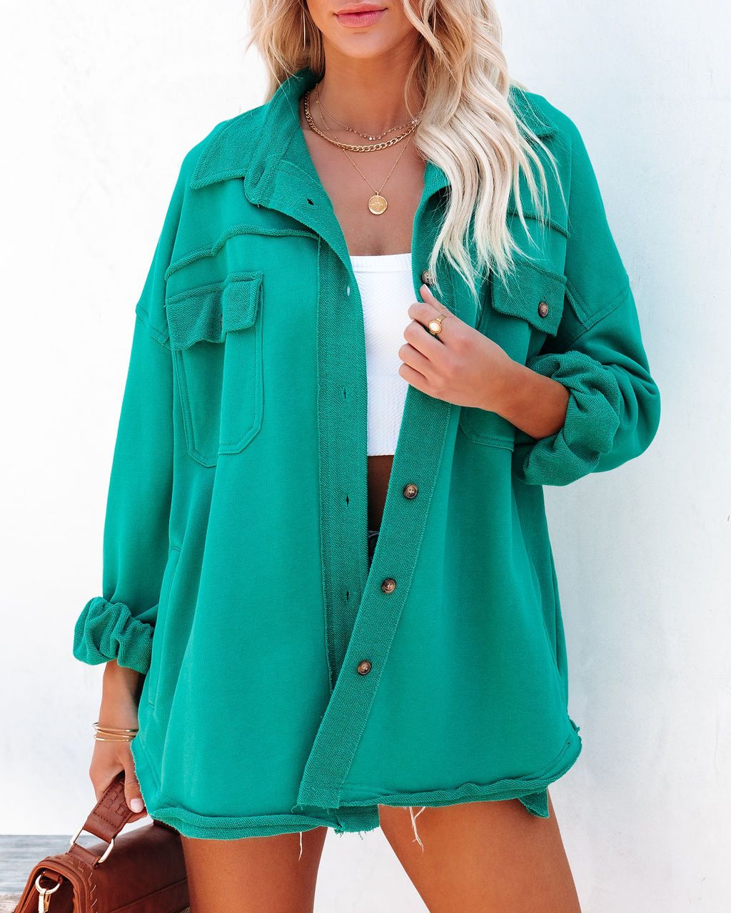 Charleigh Cotton Blend Pocketed Shacket - Teal - SALE sold by Vici product image thumbnail 5