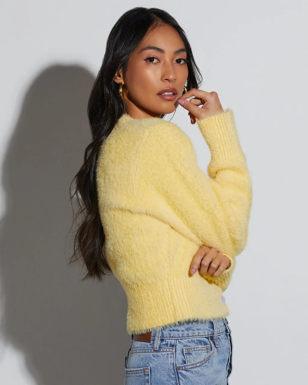 Be Still My Heart Fuzzy Knit Button Front Cardigan sold by Vici product image thumbnail 4