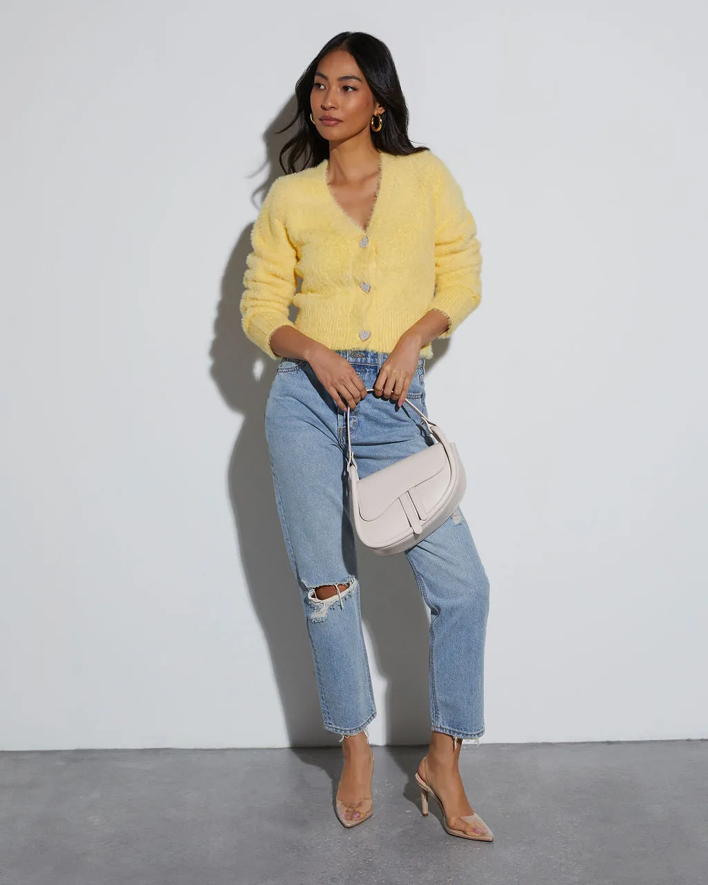 Be Still My Heart Fuzzy Knit Button Front Cardigan sold by Vici product image thumbnail 3