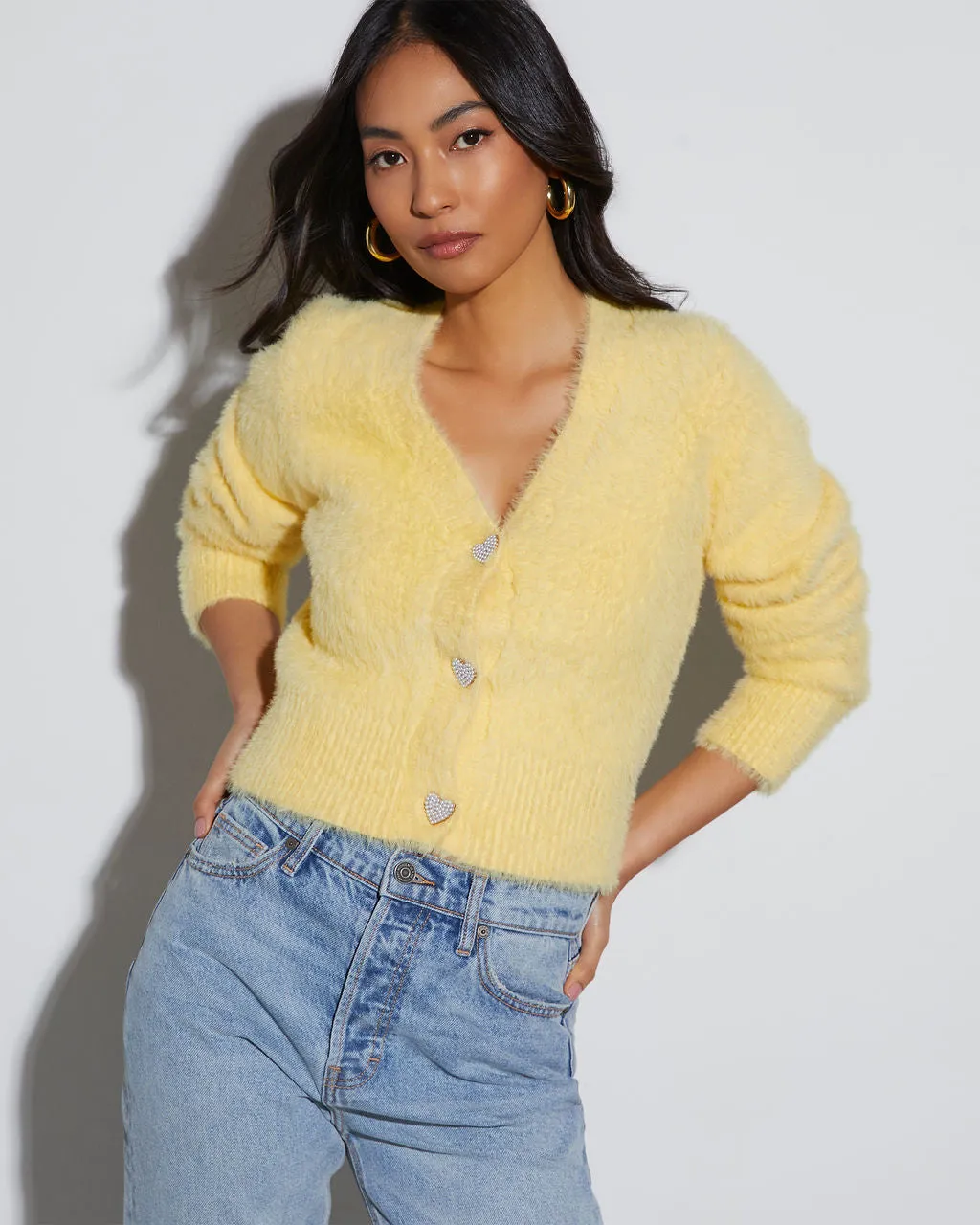 Be Still My Heart Fuzzy Knit Button Front Cardigan sold by Vici product image thumbnail 2