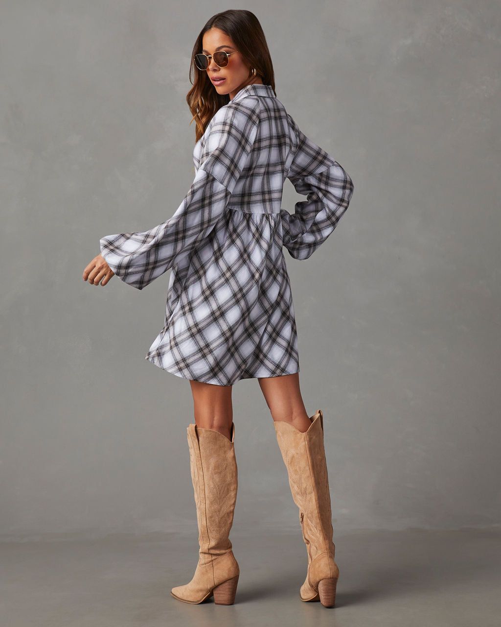 Oakleigh Plaid Button Front Mini Dress - Ivory sold by Vici product image thumbnail 6