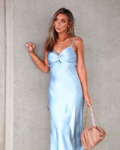 Belle Of The Night Satin Back Tie Midi Dress - Sky Blue - FINAL SALE sold by Vici
