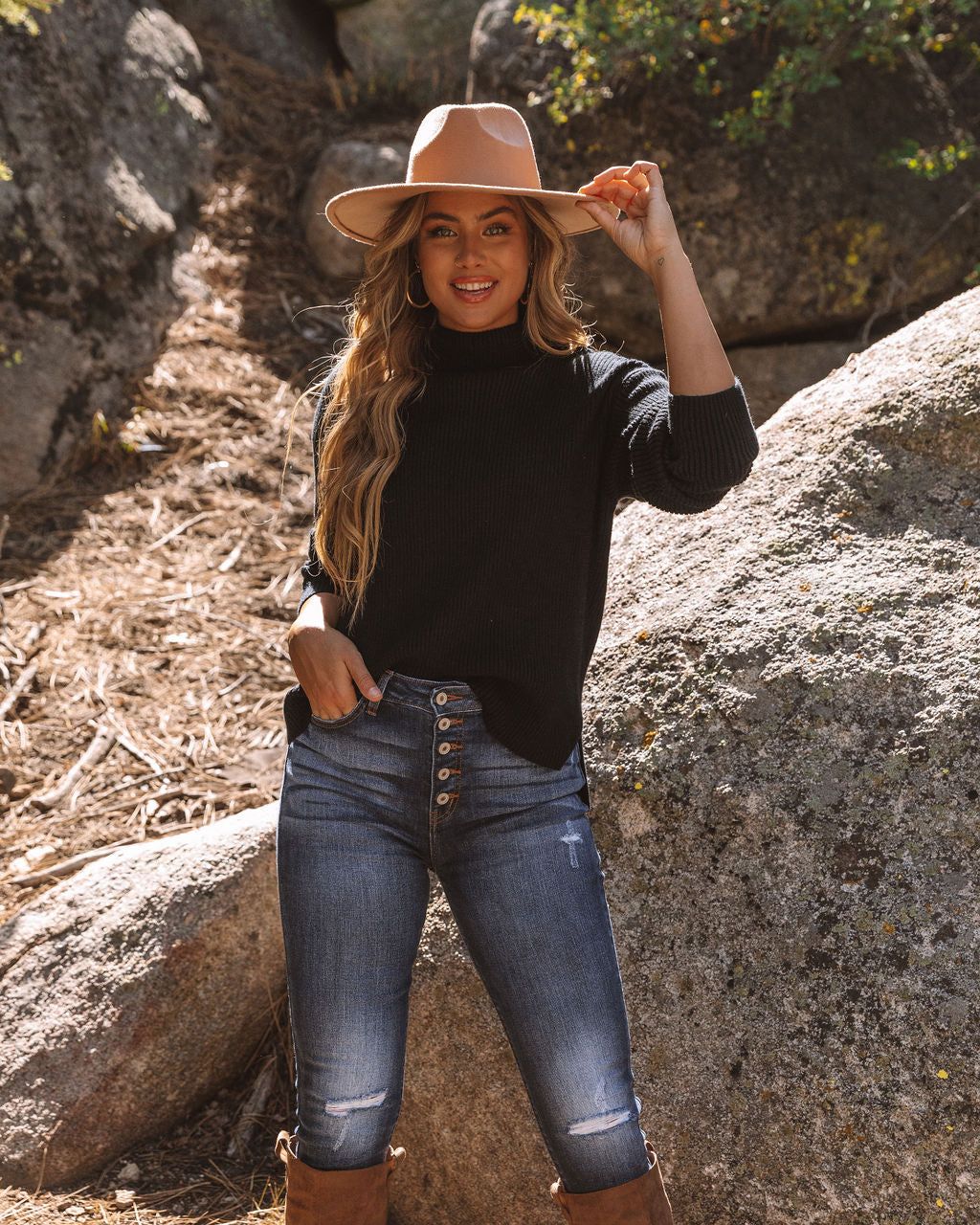 Branford Ribbed Mock Neck Knit Sweater - Black - FINAL SALE sold by Vici