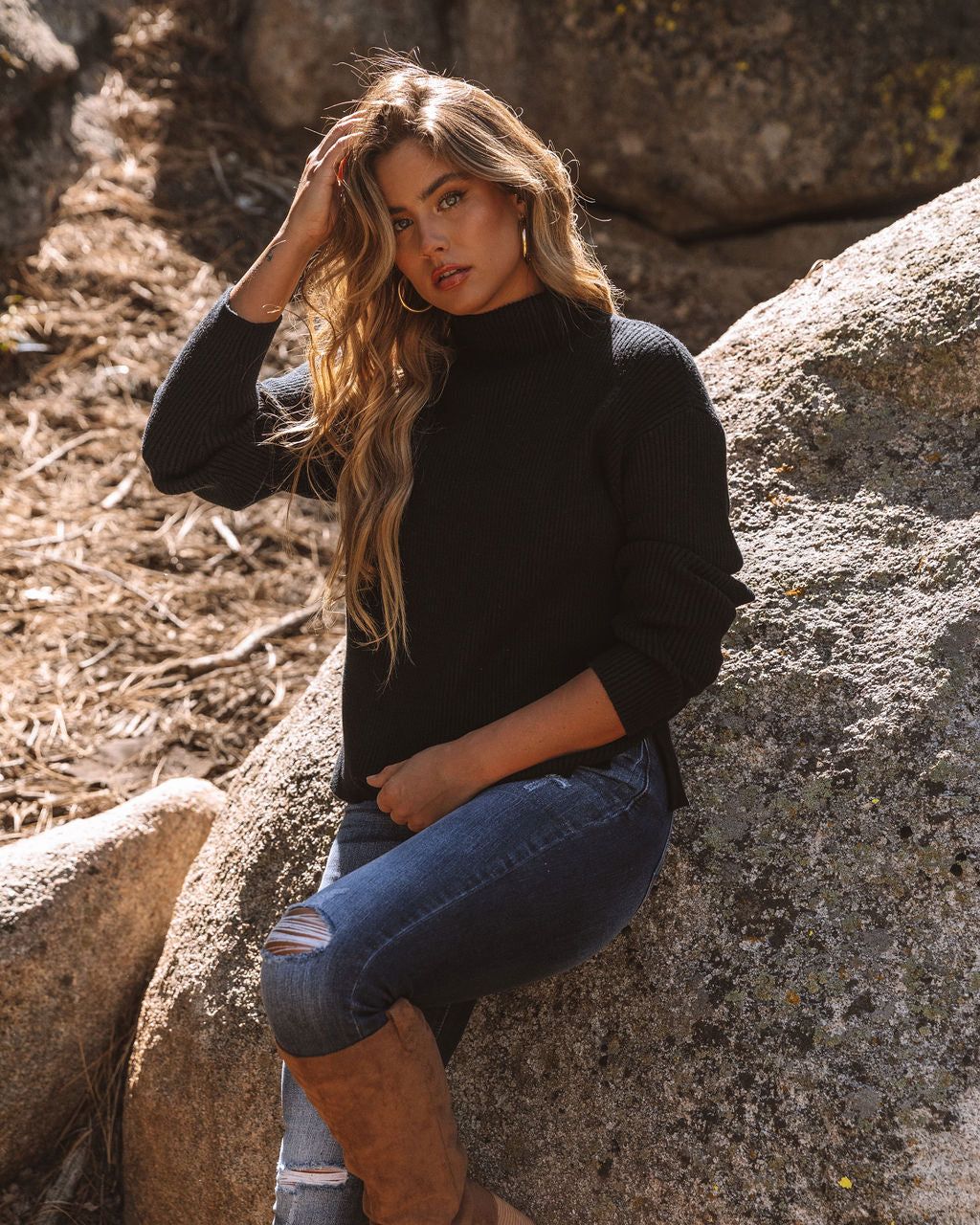 Branford Ribbed Mock Neck Knit Sweater - Black - FINAL SALE sold by Vici product image thumbnail 5