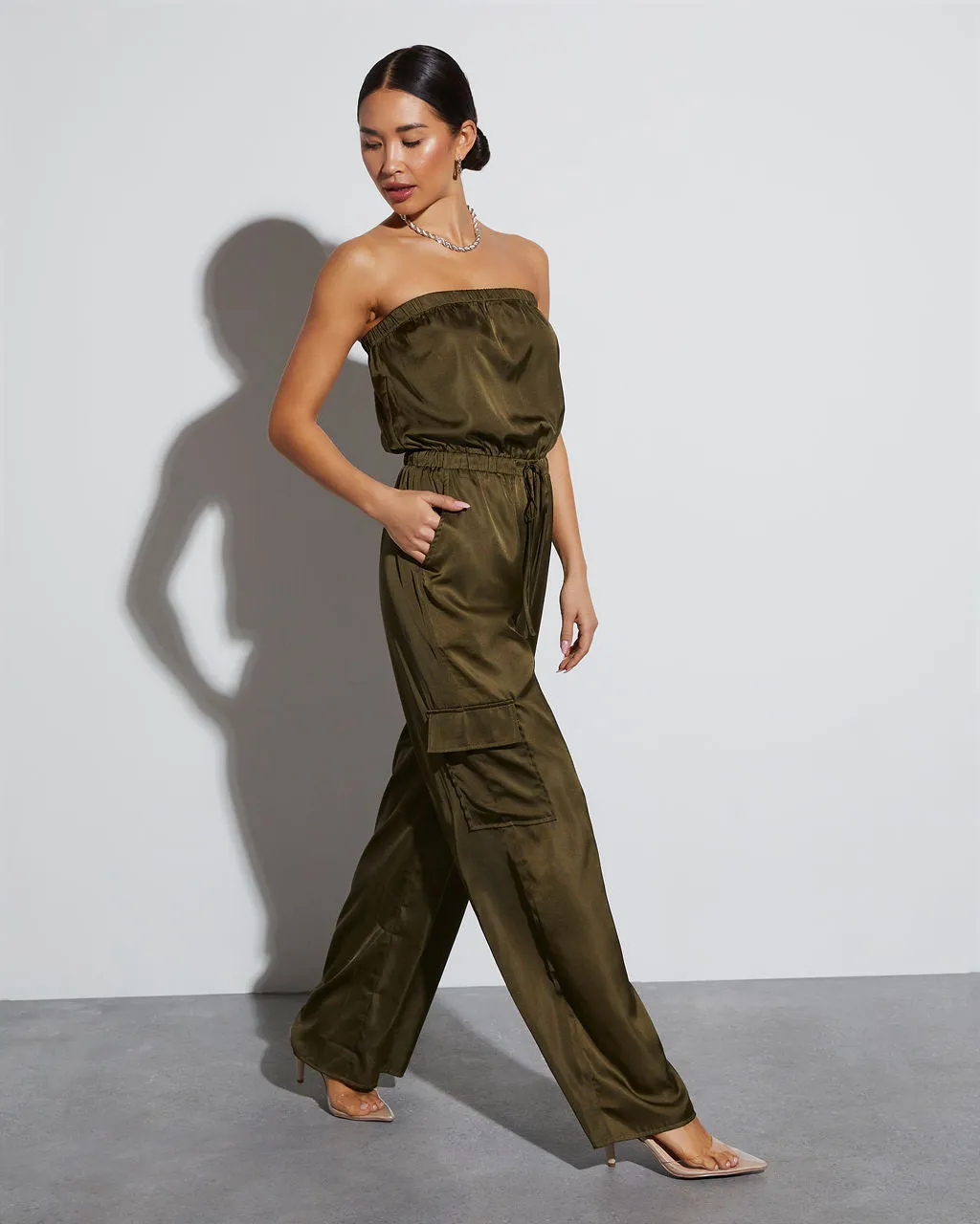 Parisa Strapless Satin Tie Waist Jumpsuit sold by Vici product image thumbnail 2
