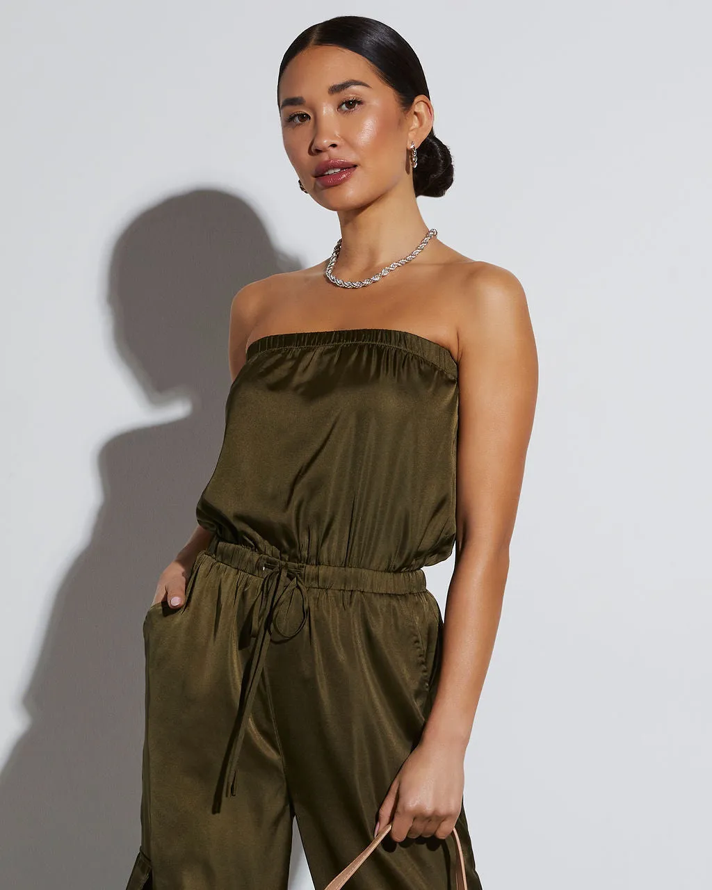 Parisa Strapless Satin Tie Waist Jumpsuit sold by Vici product image thumbnail 4