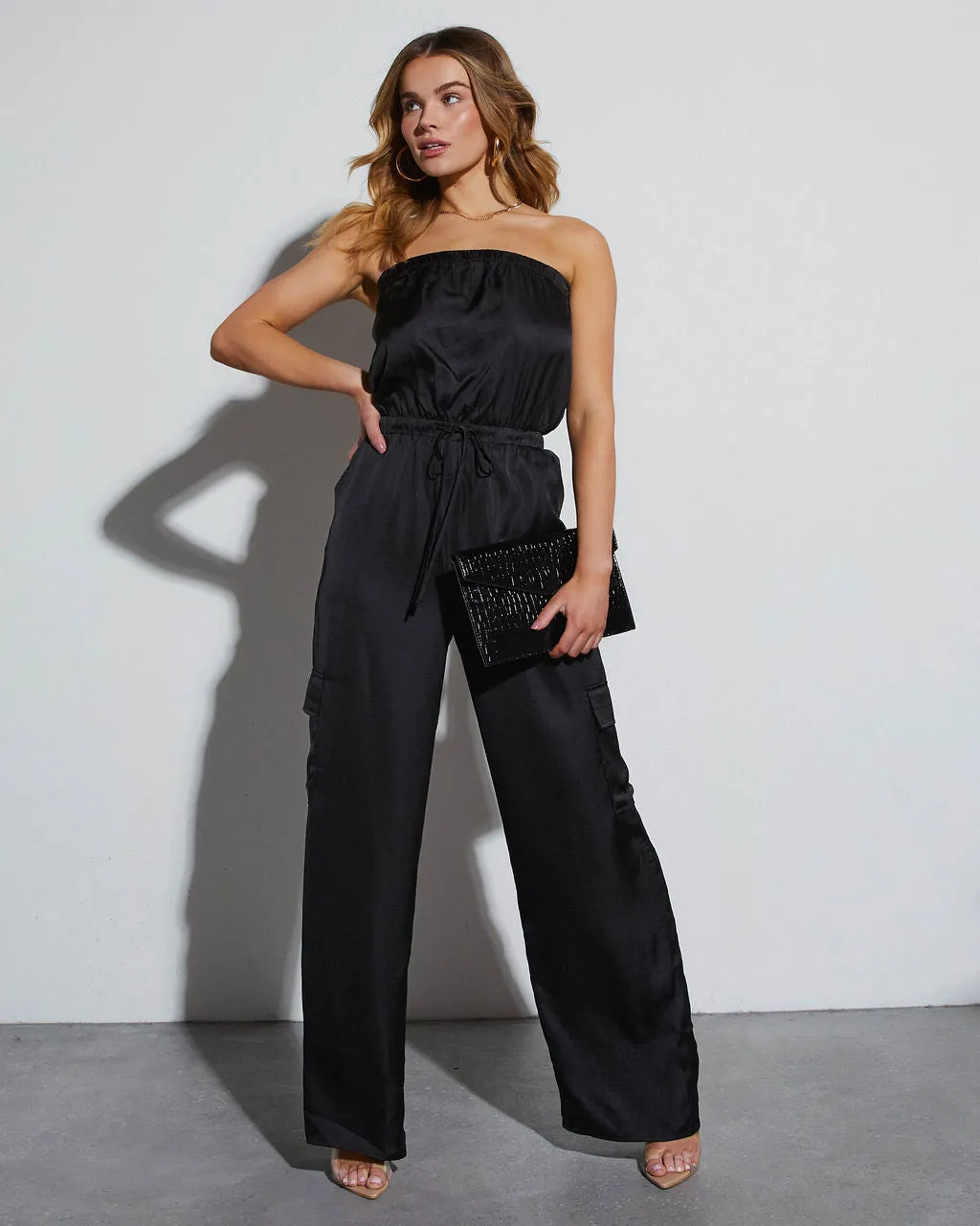 Parisa Strapless Satin Tie Waist Jumpsuit sold by Vici product image thumbnail 5