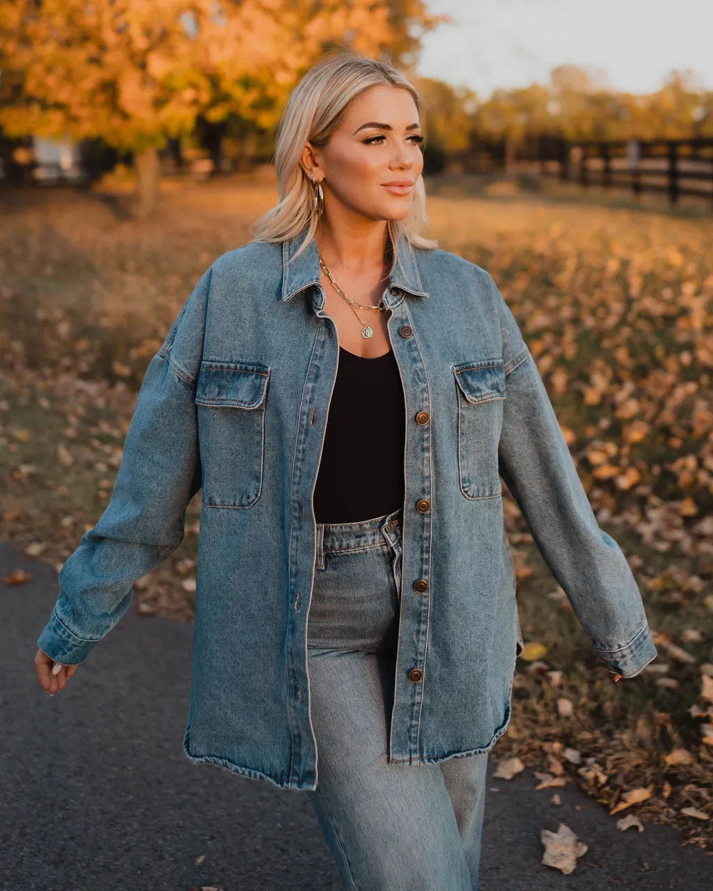 Centinela Oversized Denim Utility Button Down Top sold by Vici product image thumbnail 5