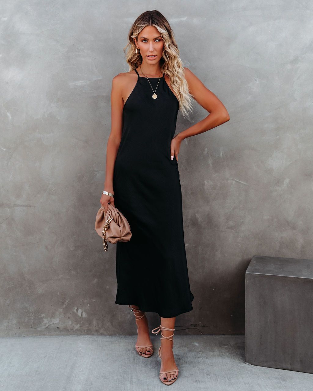 Melise Satin Halter Midi Dress - Black - FINAL SALE sold by Vici