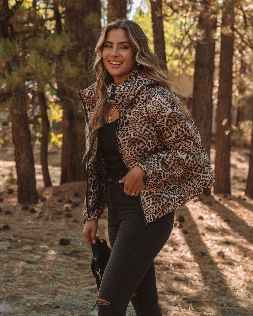 Whistler Pocketed Leopard Hooded Puffer Jacket - FINAL SALE sold by Vici