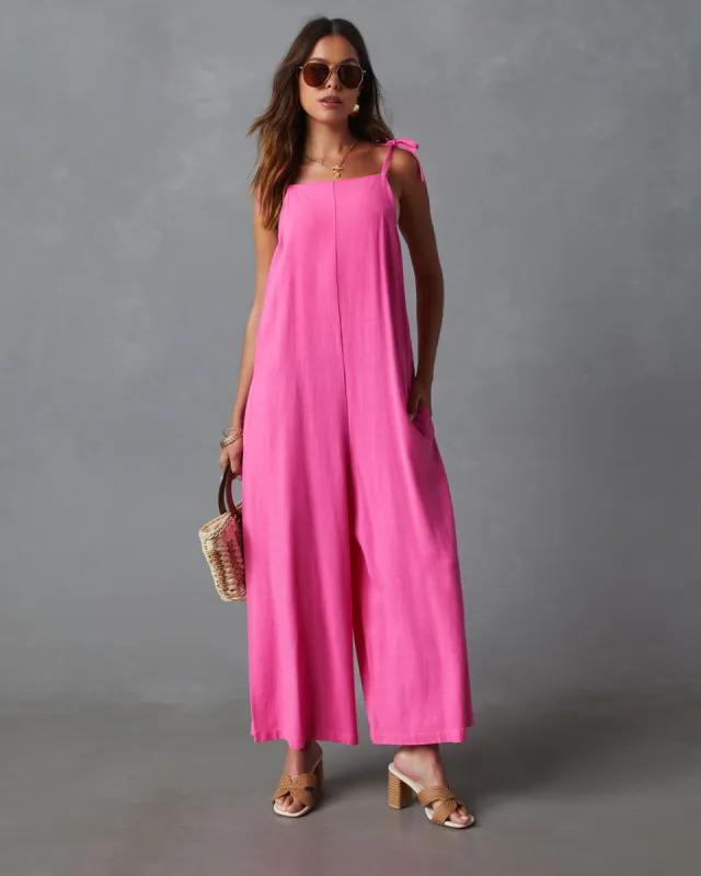 Felicia Pocketed Linen Blend Relaxed Jumpsuit sold by Vici